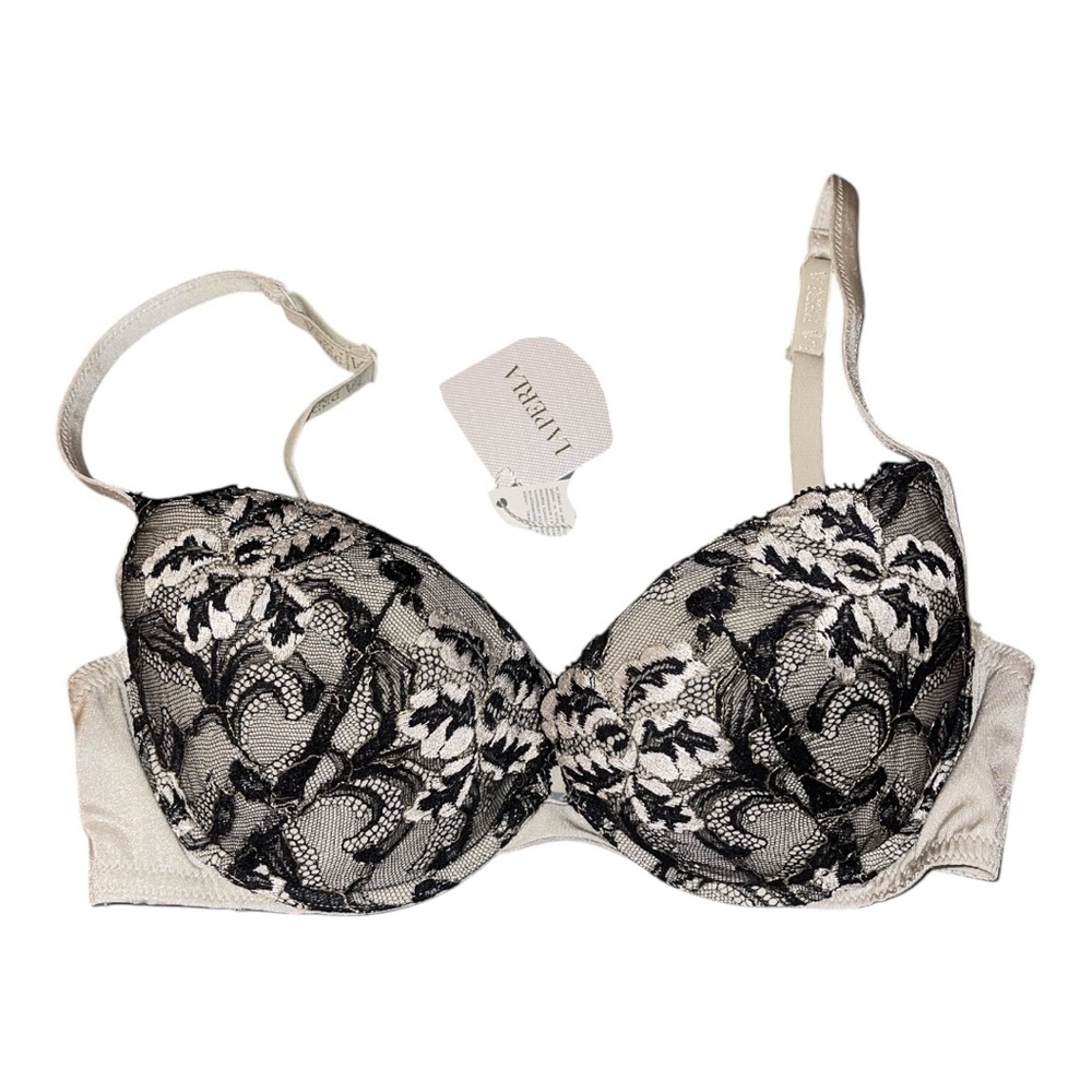 NWT La Perla Adria Push Up Bra. Size 34D. Black Lace and Cream and Gray.